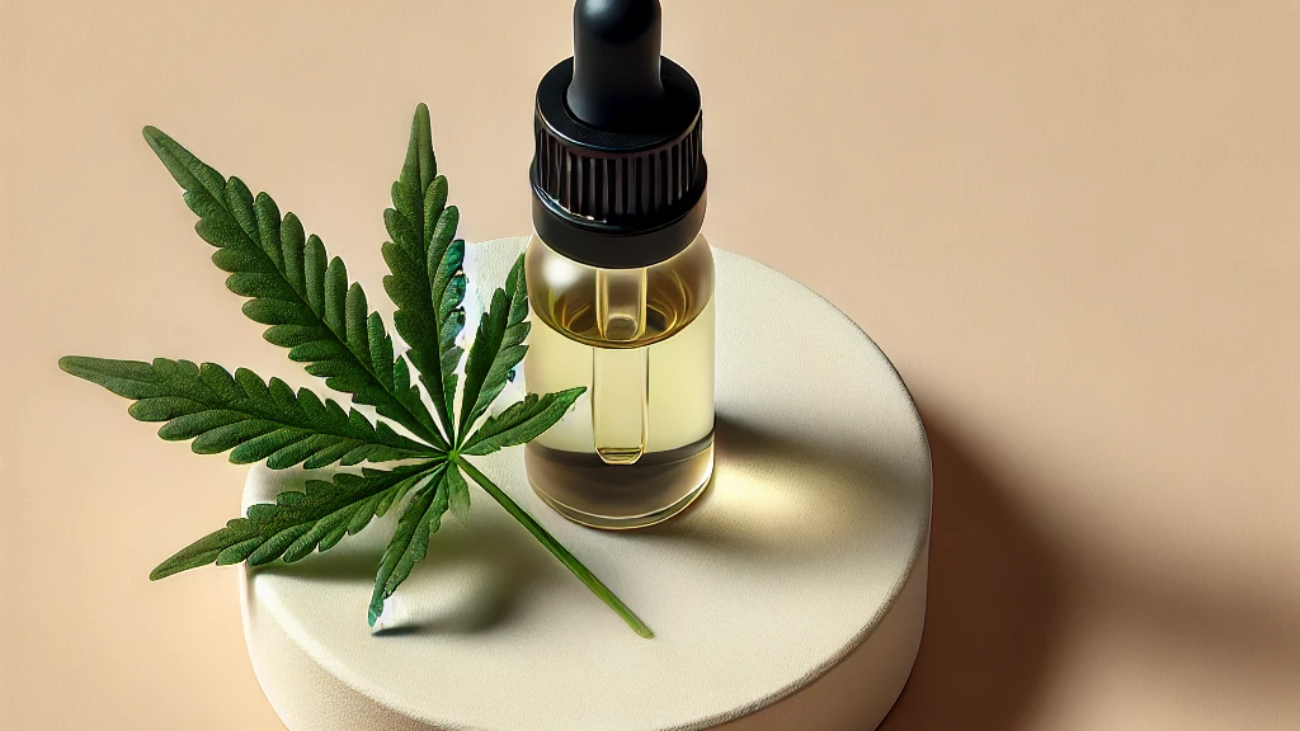 A small cannabis tincture bottle and cannabis flower representing microdosing.