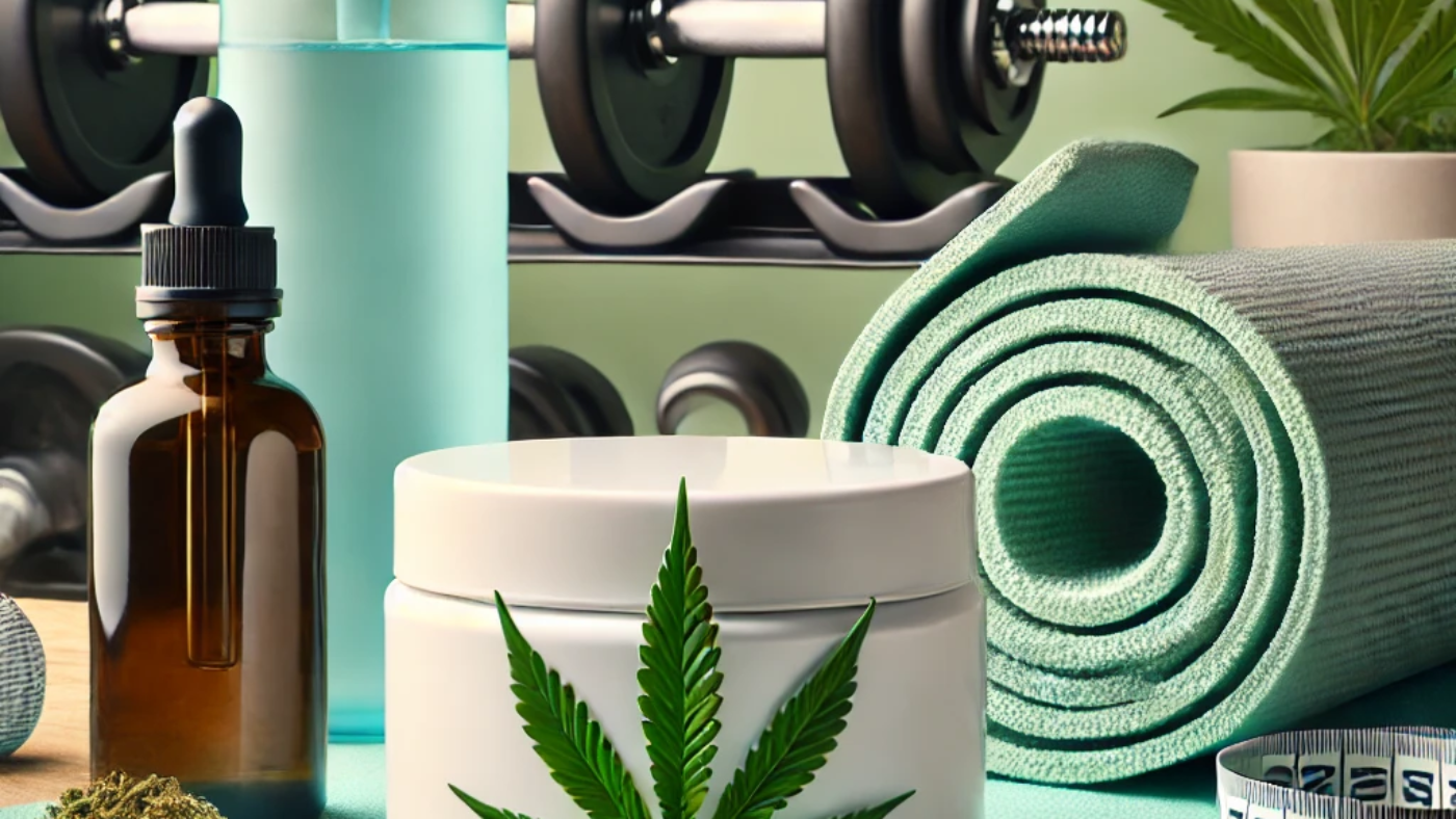 A calming and clean image representing post-workout recovery with cannabis products.