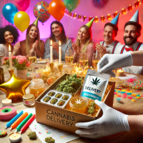 A vibrant and festive image of a cannabis delivery, perfect for celebrating special occasions with cannabis products.