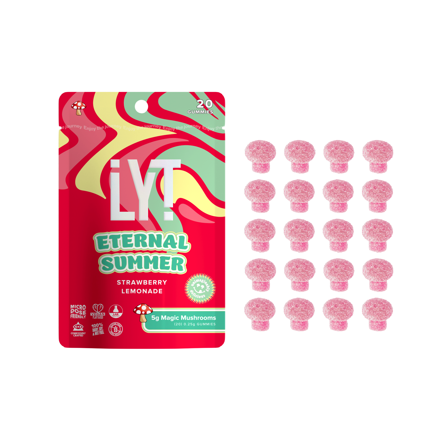 LYT 5G Magic Gummies Eternal Summer – Strawberry Lemonade Psilocybin Edibles with Pink Mushroom Gummies