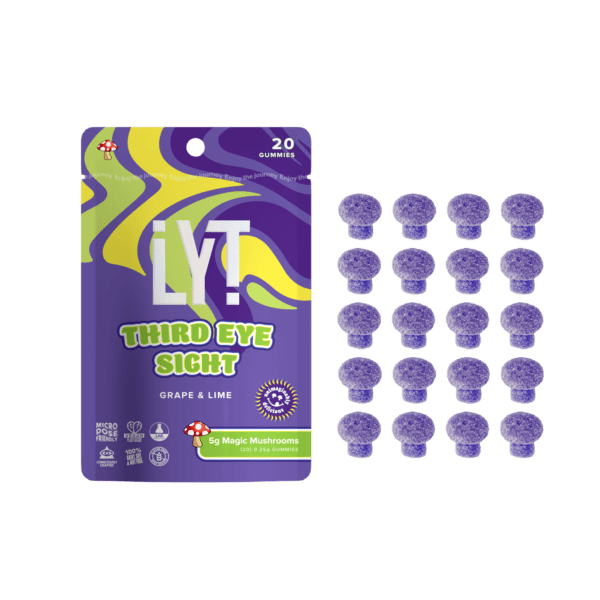 LYT 5G Magic Gummies – Third Eye Sight – Grape and Lime Psilocybin Edibles with Purple Mushroom-Shaped Gummies